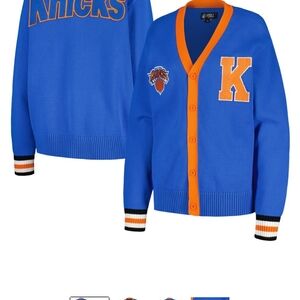 New York Knicks Varsity Cardigan Jacket in Royal Blue with Orange Trim